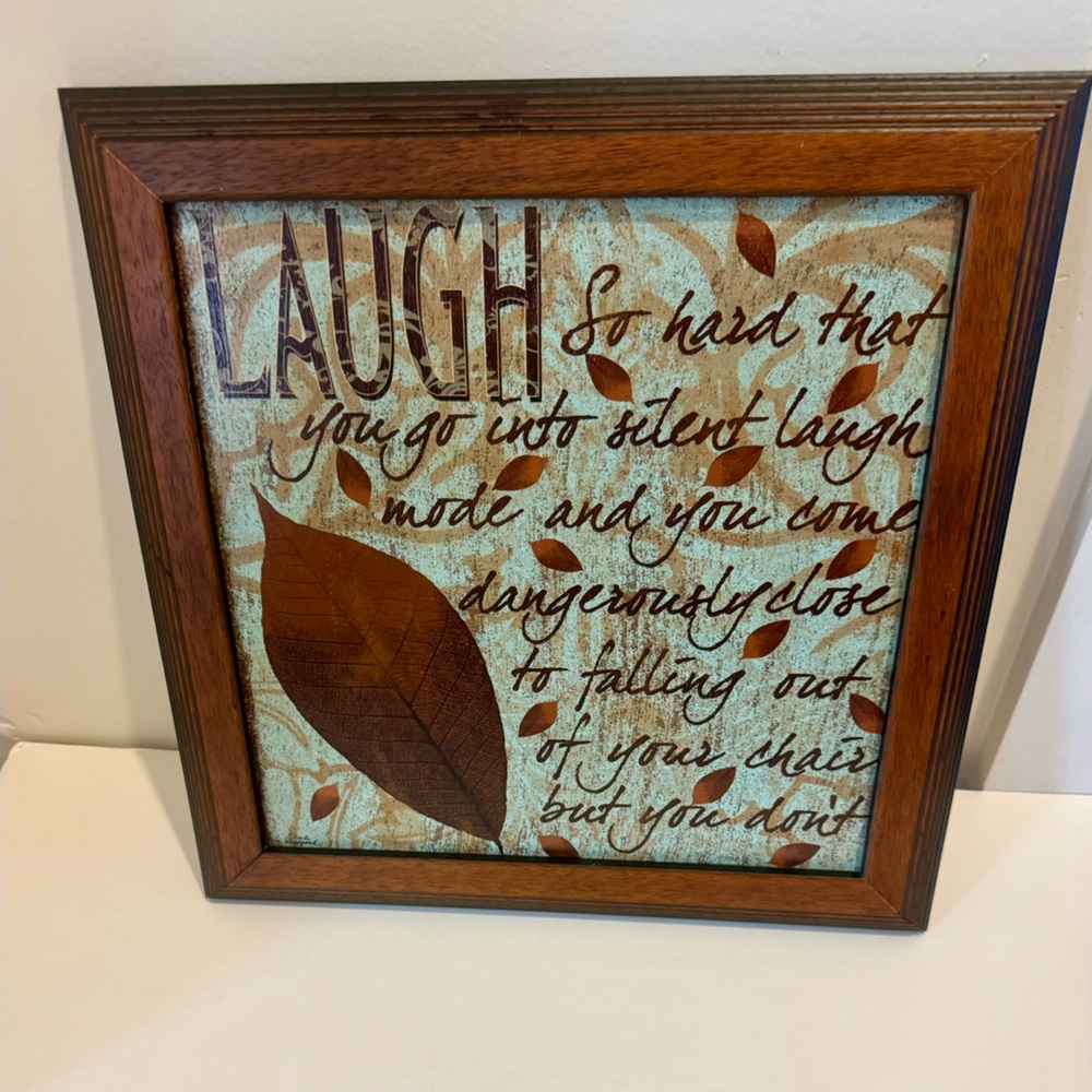 Laugh so hard picture in wooden frame no glass Sz:14 1/2”